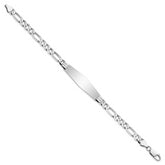 14k White Gold Polished Solid Chain/Solid Plate Figaro Link Soft Diamond Shape 38.5x10mm Plate 8 inch ID Bracelet